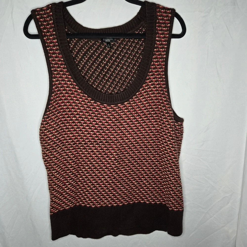 Talbots Brown Angora Blend Sweater Tank Vest Size XL Retro 70's Hipster Academia